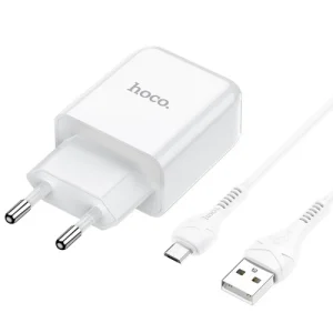 Set Incarcator Retea + Cablu Date Micro Usb Hoco N2 Vigour 1xUSB 2.1A 1m Alb
